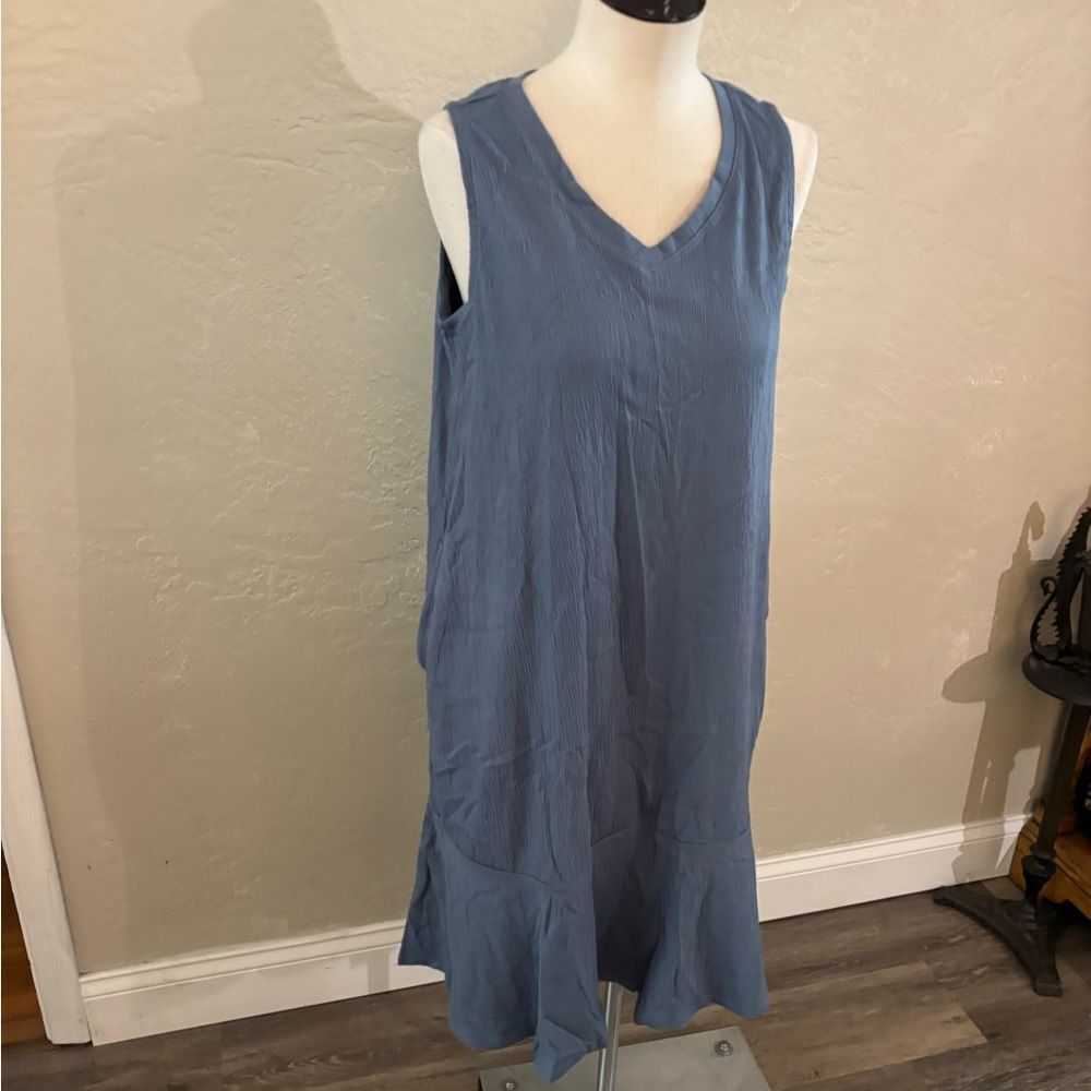 New Cuddl Duds crinkle Jersey Sleeveless Blue V-Neck Dress Sz XS - Picture 4 of 6